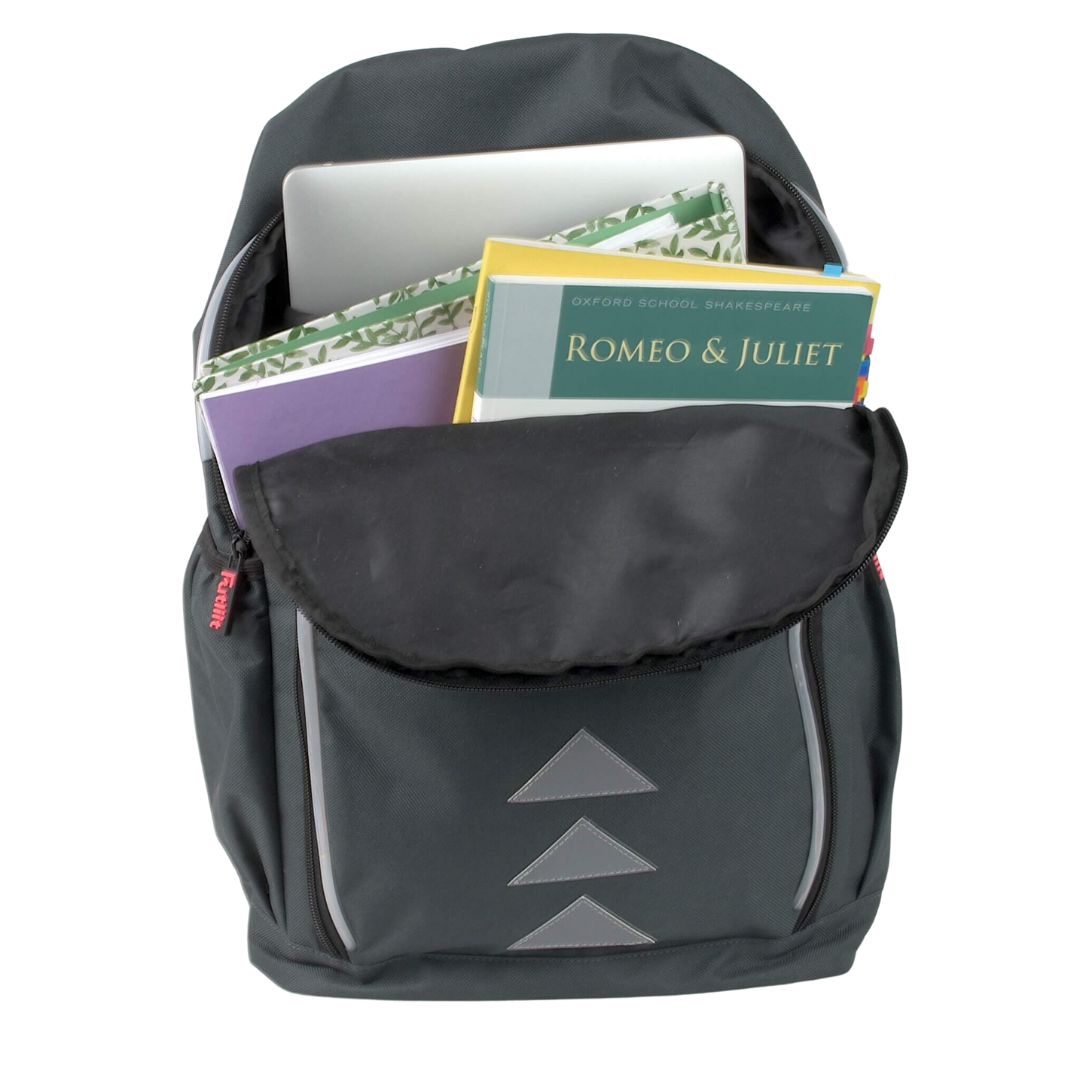 Futliit LED backpack with folders, books and laptop in the main compartment