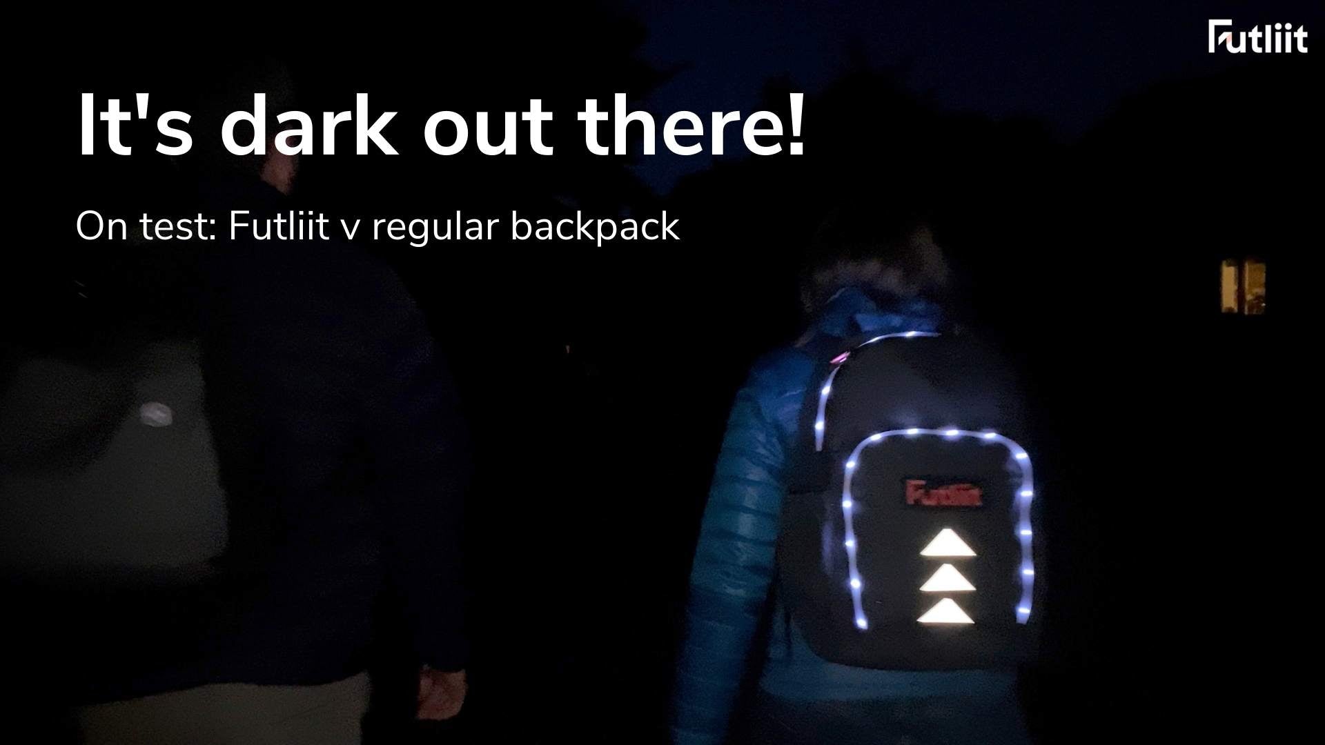 Load video: Futliit LED backpack being worn in the dark.